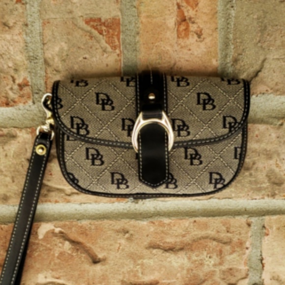 Dooney & Bourke Handbags - D and B Signature Monogram Canvas Flap Black Wrist